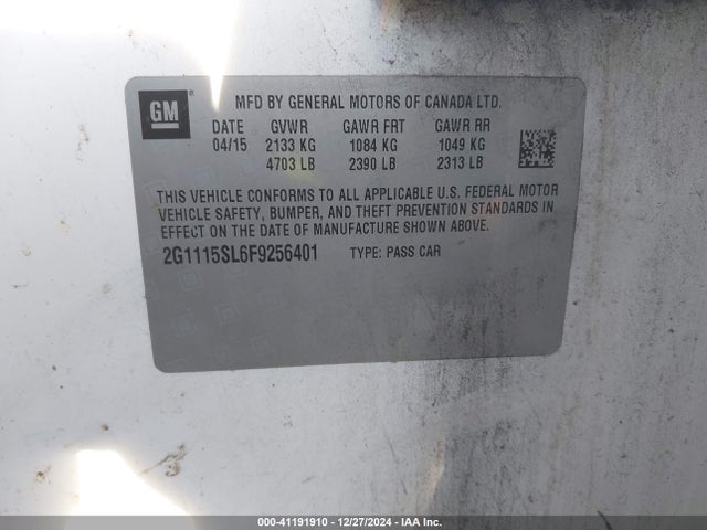 Chevrolet IMPALA 1LT 2015 2G1115SL6F9256401 Image 9