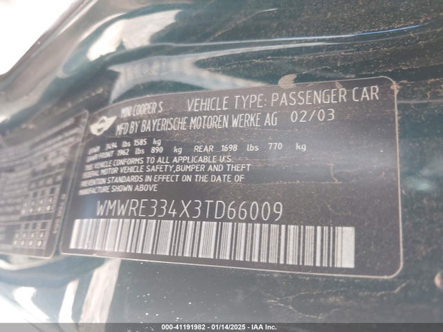 2003 MINI COOPER S WMWRE334X3TD66009 Photo 8