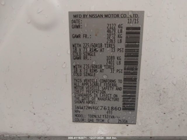 5N1AT2MV4GC761860 Nissan Rogue Sl