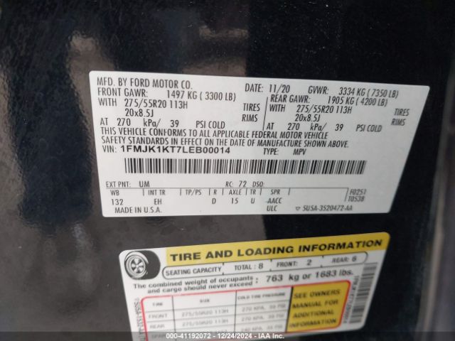 1FMJK1KT7LEB00014 Ford Expedition Limited Max