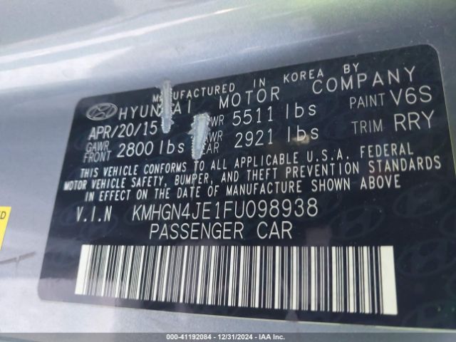 KMHGN4JE1FU098938 Hyundai Genesis 3.8