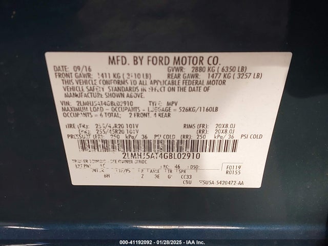2LMHJ5AT4GBL02910 Lincoln Mkt Ecoboost