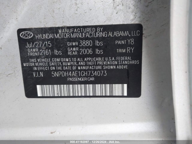Hyundai Elantra Value Edition 2016 5NPDH4AE1GH734073 Image 9