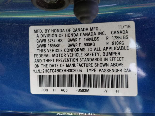 2HGFC4B0XHH302006 Honda Civic Lx-p