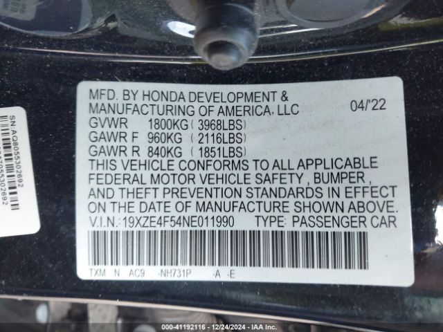 19XZE4F54NE011990 Honda INSIGHT EX