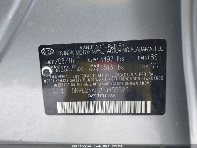 5NPE24AF2HH455523 Hyundai SONATA SE