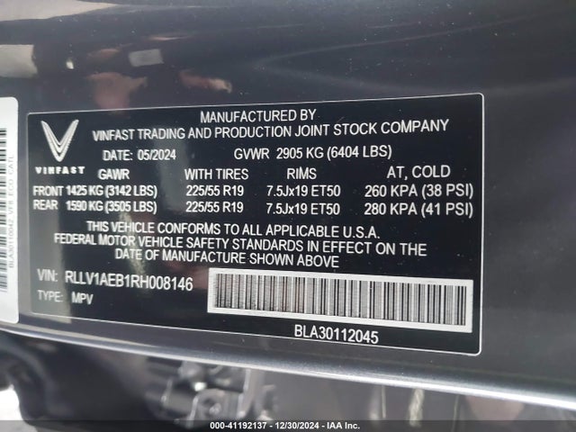 RLLV1AEB1RH008146 Vinfast Vf 8 Eco