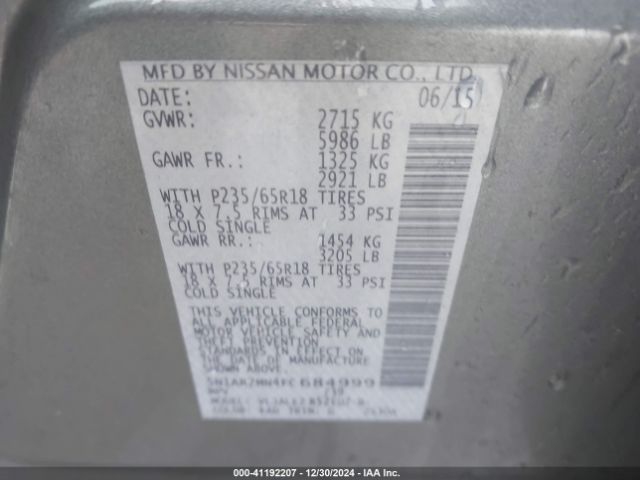 5N1AR2MN4FC684999 Nissan Pathfinder Platinum/s/sl/sv