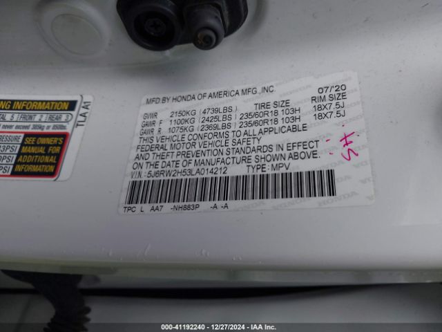 5J6RW2H53LA014212 Honda Cr-v Awd Ex