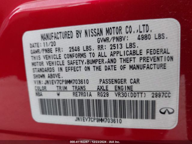JN1EV7CP9MM703610 Infiniti Q50 Sensory