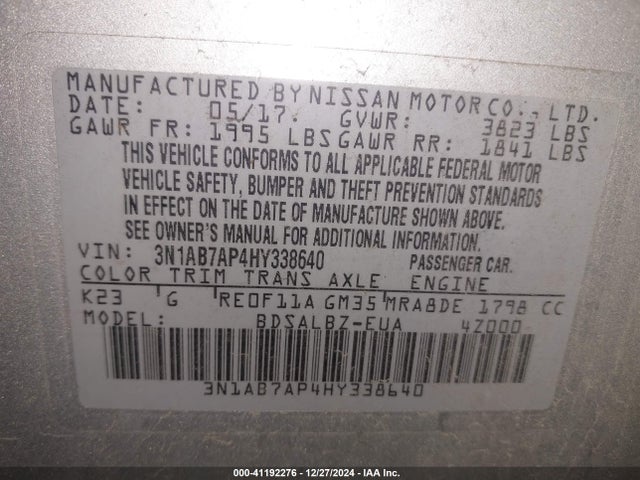3N1AB7AP4HY338640 Nissan SENTRA S