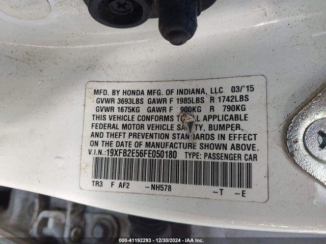 Honda Civic Lx 2015 19XFB2E56FE050180 Image 9