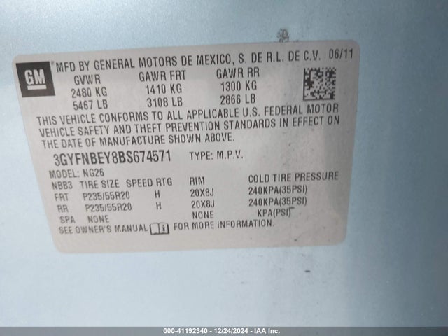 2011 CADILLAC SRX 3GYFNBEY8BS674571 Photo 8