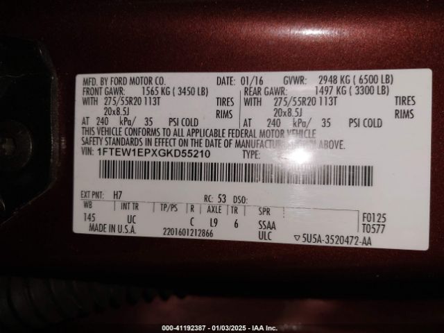 1FTEW1EPXGKD55210 Ford F-150 Xlt