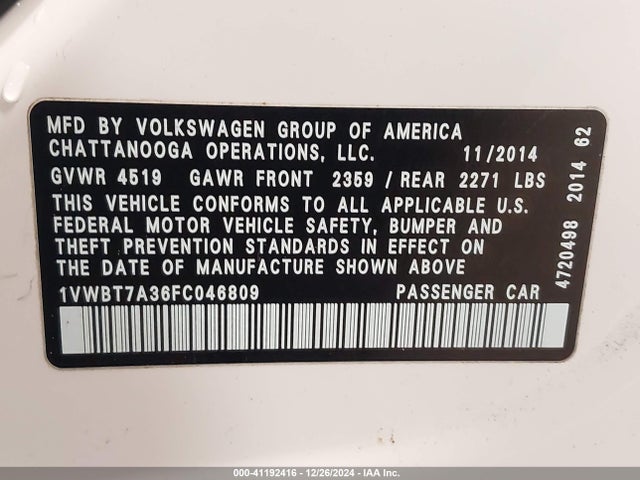 1VWBT7A36FC046809 Volkswagen Passat 1.8t Sport