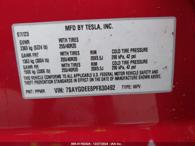 2023 TESLA MODEL Y 7SAYGDEE8PF830492 Photo 8