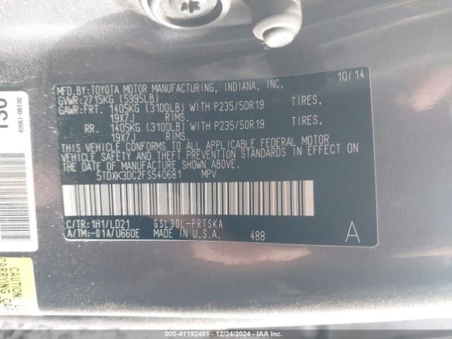 5TDXK3DC2FS540681 Toyota Sienna Se 8 Passenger