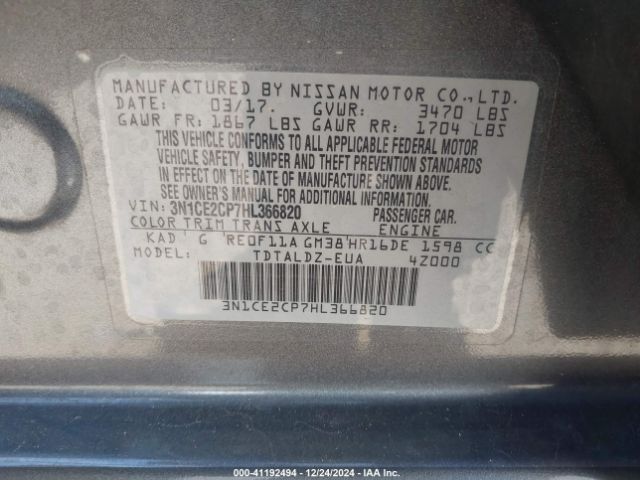 3N1CE2CP7HL366820 Nissan Versa Note Sv