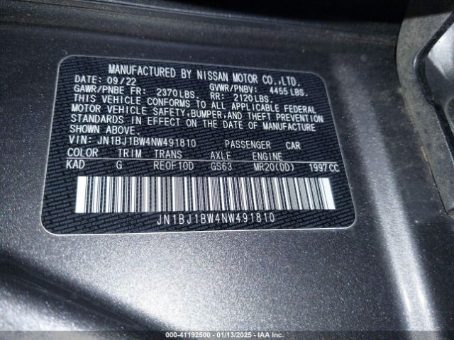JN1BJ1BW4NW491810 Nissan Rogue Sport Sv Awd Xtronic Cvt