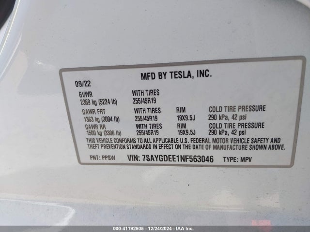 2022 TESLA MODEL Y 7SAYGDEE1NF563046 Photo 8