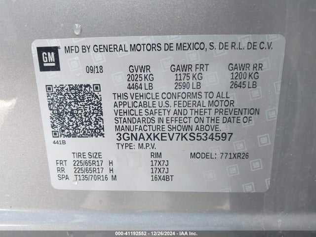 Chevrolet EQUINOX LT 2019 3GNAXKEV7KS534597 Image 9