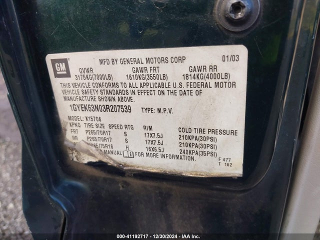 2003 CADILLAC ESCALADE 1GYEK63N03R207539 Photo 8
