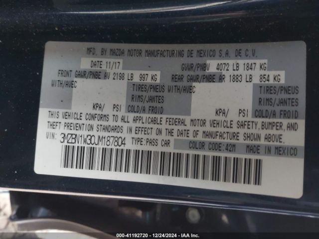 3MZBN1W30JM187804 Mazda Mazda3 Grand Touring