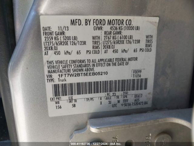1FT7W2BT5EEB05210 Ford F-250 Lariat
