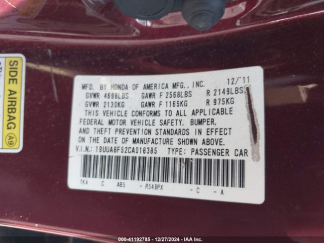 2012 ACURA TL 19UUA8F52CA018385 Photo 8