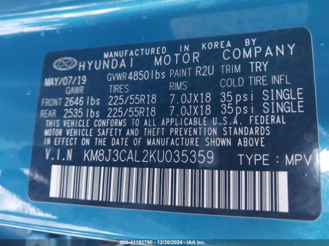Hyundai Tucson Limited 2019 KM8J3CAL2KU035359 Image 9