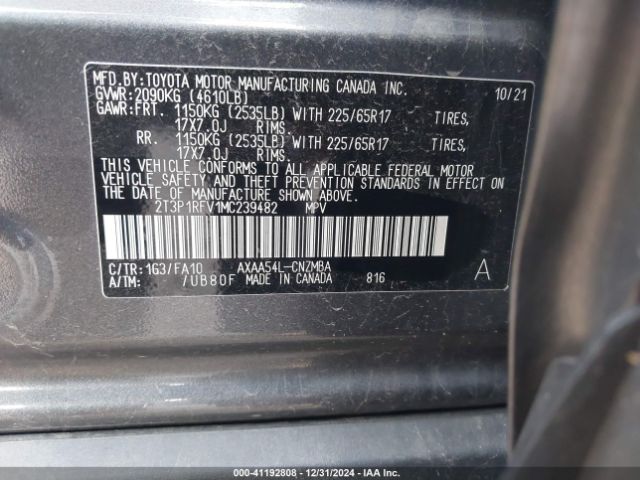 2T3P1RFV1MC239482 Toyota Rav4 Xle