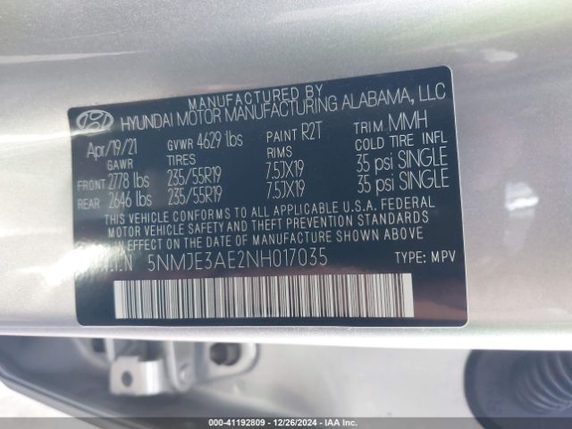 5NMJE3AE2NH017035 Hyundai Tucson Limited