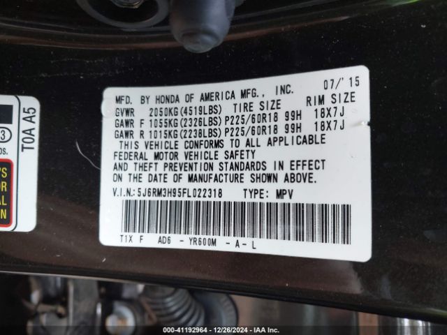 2015 HONDA CR-V 5J6RM3H95FL022318 Photo 8