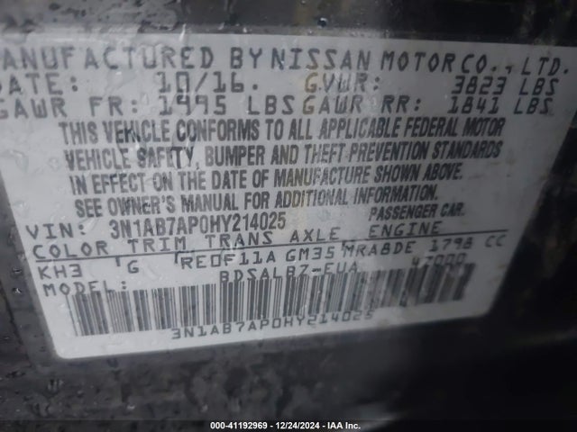 3N1AB7AP0HY214025 Nissan 2017
