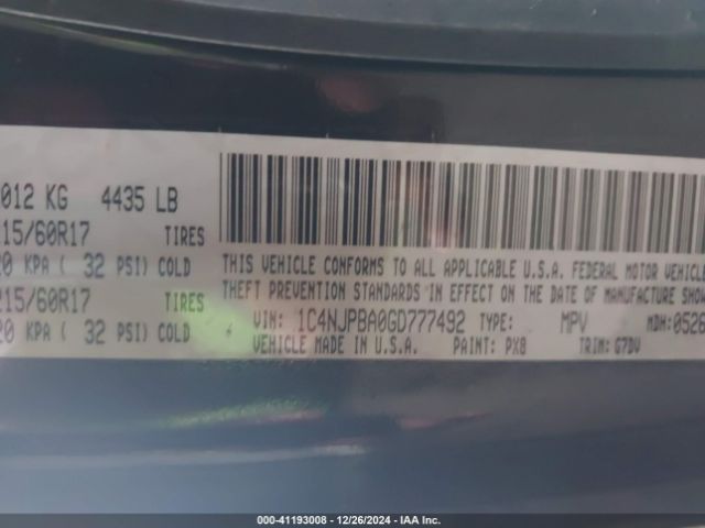 1C4NJPBA0GD777492 Jeep Patriot Sport Se