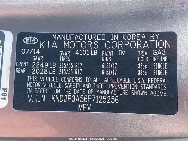 KIA SOUL + 2015 KNDJP3A56F7125256 Image 9