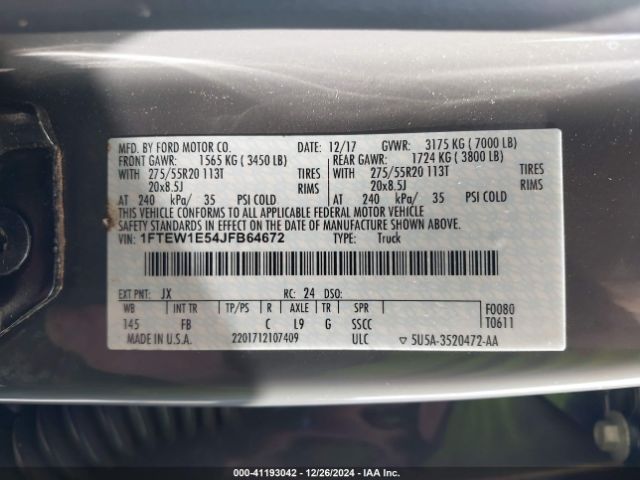 1FTEW1E54JFB64672 Ford F-150 Xlt