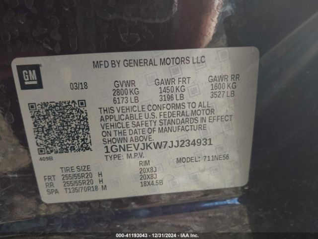 1GNEVJKW7JJ234931 Chevrolet Traverse Premier