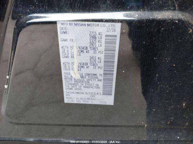 5N1DR2MM5HC650545 Nissan Pathfinder Sv