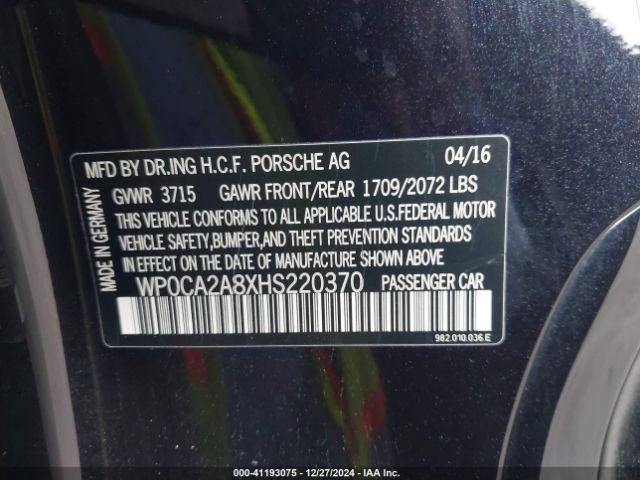 WP0CA2A8XHS220370 Porsche 718 Boxster