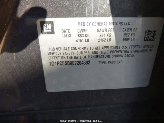 1G1PC5SB9E7204692 Chevrolet Cruze 1lt Auto