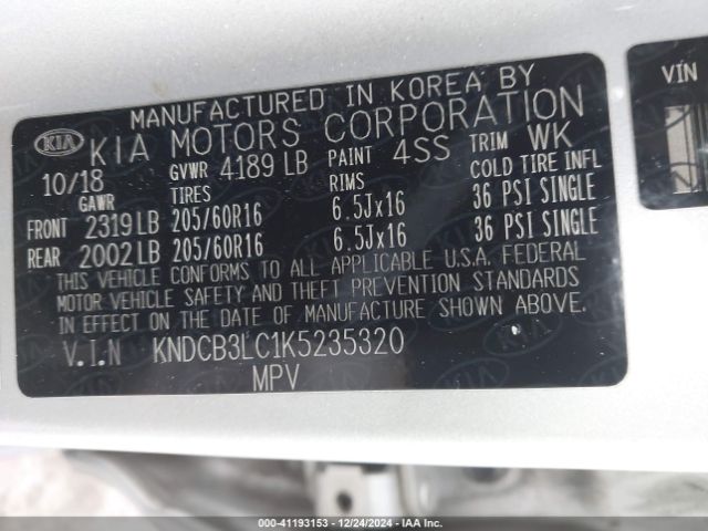 KNDCB3LC1K5235320 KIA NIRO LX