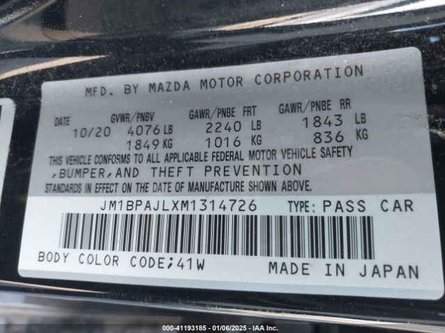 JM1BPAJLXM1314726 Mazda Mazda3 2.5 S