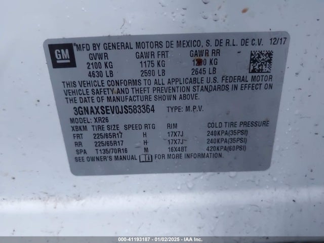 Chevrolet EQUINOX LT 2018 3GNAXSEV0JS583364 Image 9