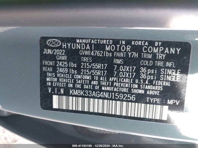 KM8K33AG4NU159256 Hyundai Kona Electric Sel