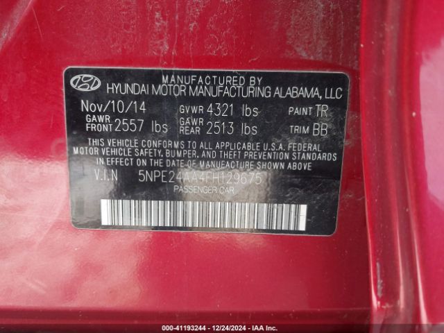 5NPE24AA4FH129675 Hyundai SONATA ECO