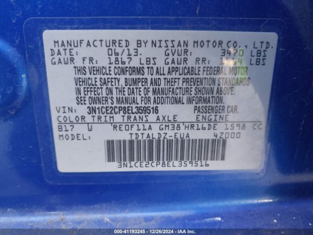 3N1CE2CP8EL359516 Nissan Versa Note Sv