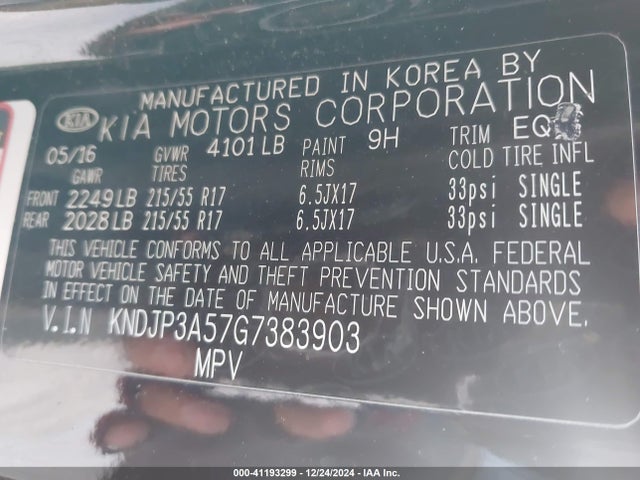 KIA SOUL + 2016 KNDJP3A57G7383903 Image 9