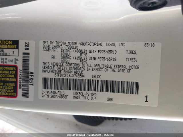 5TFDY5F16JX743584 Toyota Tundra Sr5 5.7l V8