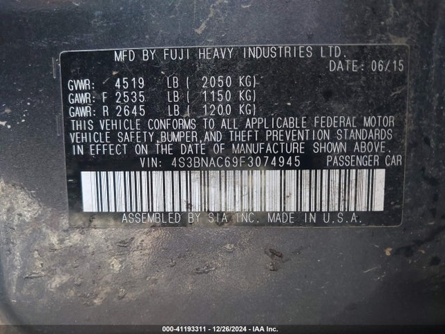 Subaru Legacy 2.5i Premium 2015 4S3BNAC69F3074945 Image 9